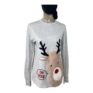 Holiday Time Plush Raindeer (Oh Deer) Shirt. Gray. Sz S